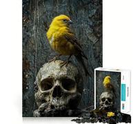 Rompecabezas de pájaro Amarillo sobre Calavera de 1000 Piezas Ejercicio Mental Divertido Piezas de Ajuste preciso Una Forma entretenida de Pasar el Tiempo Libre (38x52cm)