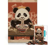 Rompecabezas de Panda Comiendo Ramen para Adultos, 1000 Piezas, Recall Upgrade Peaceful Time Tight Cut Santa Wish List (38x52cm)