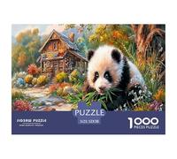 Rompecabezas de Panda Gigante para Adultos y Mayores de 14 años: Panda Come bambú, de House Fun. Regalo y Actividad para el hogar, 52 x 38 cm (1000 Piezas).