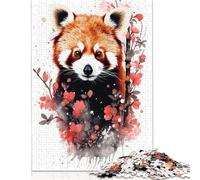 Rompecabezas de Panda Rojo en Acuarela, Juego de Bricolaje, Rompecabezas de cartón Premium para Mujeres, Hombres y niños, Regalo para el Día del Niño, 1000 Piezas (26 x 38 cm)
