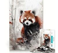 Rompecabezas de Panda Rojo Salvaje con Efecto de Lavado de Tinta,1000 Piezas,Entrenamiento cognitivo,Piezas Perfectamente encajables,Regalo de cumpleaños,Juguete para ejercitar la Mente (38x26cm)