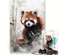 Rompecabezas de Panda Rojo Salvaje con Efecto de Lavado de Tinta,1000 Piezas,estimulación cognitiva,Piezas sin Rebabas,Corte Limpio,Juguete de Entretenimiento para Interiores (50x75cm)