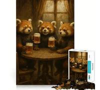 Rompecabezas de Pandas Rojos Bebiendo Cerveza en un Pub para Adolescentes, 1000 Piezas, Juguete para la Mente, Escape Tranquilo, Borde preciso, Regalo increíble (50x75cm)