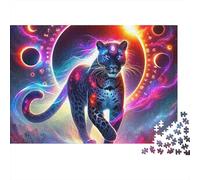 Rompecabezas de Pantera Negra,Gato Grande Neón,1000 Piezas,cartón Reciclado Premium,Actividad grupal para Adultos,Familia,Adolescentes,52x38cm(1000 Piezas)