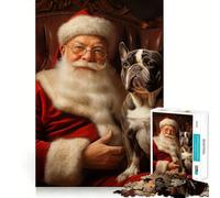 Rompecabezas de Papá Noel con Bulldog Francés de 1000 Piezas para Adolescentes Mejora la Memoria, se relaja, Bordes precisos, Regalo Creativo (38x26cm)