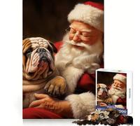 Rompecabezas de Papá Noel con Bulldog Inglés para Adolescentes, 1000 Piezas, Mejora la Memoria, Relajante, Divertido, Corte Premium, Regalo Elegante (50x75cm)