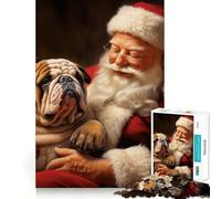 Rompecabezas de Papá Noel con Bulldog Inglés para Adolescentes, 1000 Piezas, Mejora la Memoria, Relajante, Divertido, Corte Premium, Regalo Elegante (50x75cm)