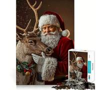 Rompecabezas de Papá Noel con Renos, espíritu navideño, difícil, para Adultos, 1000 Piezas, para Recordar, estimular, calmar, Suave, Corte, clásico, Regalo (50x75cm)