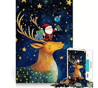 Rompecabezas de Papá Noel en Reno de 1000 Piezas para Adolescentes, Juguete de lógica, Tren, luz, relajación, Corte Suave, decoración de Pared (38x52cm)