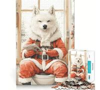 Rompecabezas de Papá Noel Lobo en el Baño,1000 Piezas,estimulación cognitiva,Piezas sin Rebabas,Corte Limpio,Juguete de Entretenimiento navideño para Interiores (50x75cm)