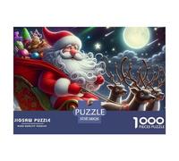 Rompecabezas de Papá Noel para Adultos de 14 a 99 años: Papá Noel en Trineo Volando bajo la Luna. Juego Educativo para decoración del hogar y Regalos. 38 x 26 cm/1000 Piezas.