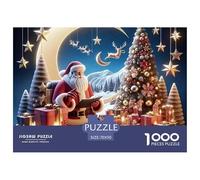 Rompecabezas de Papá Noel para Adultos: Papá Noel Junto a un árbol bajo la luz de la Luna, Juego Educativo de descompresión y decoración de Pared, 70 x 50 cm/1000 Piezas