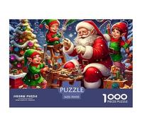 Rompecabezas de Papá Noel para Adultos: Papá Noel Sentado con Elfos Junto al árbol de Navidad, 1000 Piezas, para decoración del hogar, 70 x 50 cm (1000 Piezas)