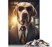 Rompecabezas de papel de 1000 piezas de Labrador Retriever en traje para adultos, rompecabezas rectangular creativo, juego de desafío para el ejercicio del cerebro, regalo 38x26cm/1000pcs
