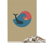 Rompecabezas de Papel de 1000 Piezas para Adultos, Ballena en una Ola con Puesta de Sol, Rompecabezas Cuadrado para niños, Juegos Familiares, 38 x 26 cm/1000 Piezas