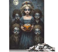 Rompecabezas de Papel de 1000 Piezas para Halloween, niños espeluznantes con Calabaza, Rompecabezas para Actividades Familiares, 38 x 26 cm/1000 Piezas