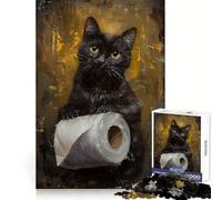 Rompecabezas de Papel higiénico con diseño de Gato Negro para Adolescentes, 1000 Piezas, Pensamiento estratégico, interacción Suave, Ajuste preciso, (38x52cm)