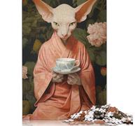 Rompecabezas de papel para adultos de 1000 piezas, gato Sphynx con kimono, rompecabezas para adultos, juego desafiante, rompecabezas, 1000 piezas (75 x 50 cm)