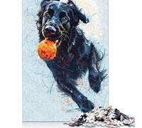 Rompecabezas de Papel para Adultos y Adolescentes con Forma de Pelota de Retriever de Pelo Plano. Rompecabezas sostenible para Adultos y Adolescentes. Juegos de 38 x 26 cm (1000 Piezas).