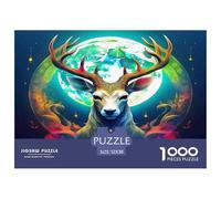 Rompecabezas de Papel Reciclado de 1000 Piezas: Ciervo con Luna detrás de Sus astas para Adultos de 14 a 99 años, decoración del hogar y Regalo, 52 x 38 cm (1000 Piezas)