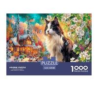 Rompecabezas de Papel Reciclado de 1000 Piezas Gato en el jardín - Gato en la Ciudad Florida - Actividad para Toda la Familia para Decorar Las Paredes del hogar (52 x 38 cm, 1000 Piezas)