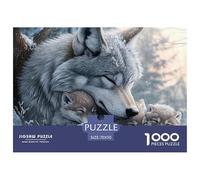 Rompecabezas de Papel Reciclado de 1000 Piezas: Lobos acurrucados en una guarida Nevada. para Adultos de 14 a 99 años, decoración del hogar y Regalo. 70 x 50 cm (1000 Piezas).