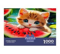 Rompecabezas de Papel Reciclado de 1000 Piezas para Adultos con un Gatito y una Rebanada de sandía. Rompecabezas desafiantes de Verano para Hombres y Mujeres 70x50cm (1000 Piezas).