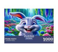 Rompecabezas de Papel Reciclado de Conejo: Conejito Blanco Sonriente Entre Flores para Adultos de 14 a 99 años, Juego Educativo, 38 x 26 cm (1000 Piezas)