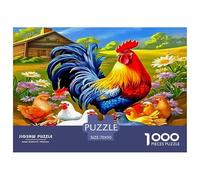 Rompecabezas de papel reciclado de gallo, 1000 piezas, diseño de gallinas en un jardín rústico, granero soleado, desafiante juego, regalo para la decoración de la pared del hogar, 70x50cm, 1000 piezas