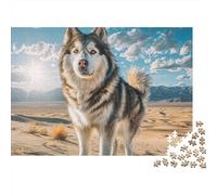 Rompecabezas de Papel Reciclado de Perro Bonito 1000 Piezas Husky en la Playa bajo Cielo Nublado para Adultos | Decoración del Hogar y Regalos 52x38cm/1000pcs