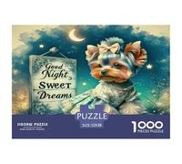 Rompecabezas de Papel Reciclado de un Perro Adorable: Perro con el Cartel Dulces sueños para Adultos de 14 a 99 años. Juego Educativo, 52 x 38 cm (1000 Piezas).