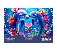 Rompecabezas de Papel Reciclado Love Flowers de 1000 Piezas: Delfines Formando un corazón Entre Flores para Adultos de 14 a 99 años, decoración del hogar y Regalo, 52 x 38 cm (1000 Piezas)