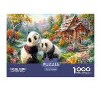 Rompecabezas de Papel Reciclado Panda Love, 1000 Piezas - Dos Pandas en un Pueblo rústico, Apto para descompresión en la Pared, Juego Educativo, 70 x 50 cm, 1000 Piezas