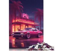 Rompecabezas de Papel Rectangular con Escena Nocturna de Coche Retro, Divertido para Toda la Familia, para niños o niñas, Regalo para el Día del Niño, 1000 Piezas (75 x 50 cm)