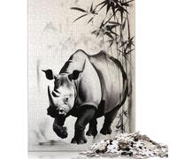 Rompecabezas de Papel Rectangular con ilustración de Tinta de Rinoceronte, Ideal para Adultos y Adolescentes, 1000 Piezas (26 x 38 cm)