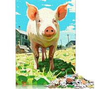 Rompecabezas de Papel Rectangular con Retrato de Cerdo, Divertido para la Familia, para niños y niñas, Regalo para el Día del Niño, 1000 Piezas (75 x 50 cm)