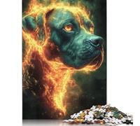 Rompecabezas de Papel Rectangular con Retrato de Perro en Llamas, Ideal para Relajarse, Día del Padre, 1000 Piezas (26 x 38 cm)