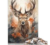 Rompecabezas de Papel Rectangular de Ciervo majestuoso en el Bosque otoñal, Juguete de descompresión para niños y Adultos, 1000 Piezas (26 x 38 cm)