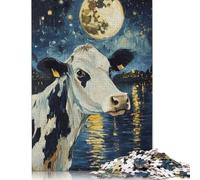 Rompecabezas de Papel Rectangular Vaca bajo la Luna, Divertido para Toda la Familia, Día del Niño, 1000 Piezas (26 x 38 cm)