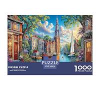 Rompecabezas de Pared para Adultos con Escena de Canal: Ciudad de Canal con Edificios, Juego Educativo de descompresión, 1000 Piezas, 38 x 26 cm