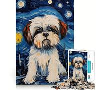 Rompecabezas de Pared Shih Tzu Van Gogh de 1000 Piezas para Adultos Regalo Ideal para ejercitar la Mente Juguete Divertido y silencioso Diseño para armar 50x75cm