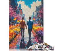 Rompecabezas de Pareja Caminando por la Ciudad, Rompecabezas Rectangular de Papel Entrelazado preciso para Adultos y niños, 1000 Piezas (38 x 26 cm)