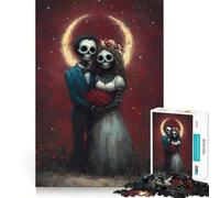 Rompecabezas de Pareja de Esqueletos en Boda con Rosas Rojas para Adultos, 1000 Piezas Fortalece la Memoria Arte de Bordes limpios y tranquilos Coleccionable 38x26cm