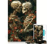 Rompecabezas de Pareja de Esqueletos Entre Flores para Adolescentes, 1000 Piezas, Actividad para ejercitar la Mente en casa, Bordes precisos, Regalo Festivo 38x26cm