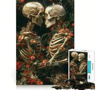 Rompecabezas de Pareja de Esqueletos Entre Flores para Adultos, 1000 Piezas, fortalece la Memoria, Alivia el estrés, Bordes Lisos, Regalo conmovedor 38x52cm