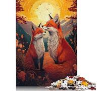 Rompecabezas de Pareja de Zorros al Atardecer, Juego de Bricolaje, Rompecabezas de cartón Premium para Mujeres, Hombres, Regalos para el Día del Niño, 1000 Piezas (75 x 50 cm)
