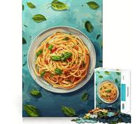 Rompecabezas de Pasta con albahaca y Tomates de 1000 Piezas para Adolescentes Mejora la Memoria Sin estrés Decoración de Pared con Bordes Ajustados (38x52cm)