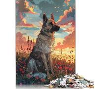 Rompecabezas de Pastor alemán al Atardecer, Juego Familiar desafiante, 100% cartón Reciclado, Ideal para Adultos y niños, Regalo de cumpleaños, 1000 Piezas (75 x 50 cm)