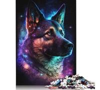 Rompecabezas de Pastor alemán con una Galaxia Colorida, difícil desafío. Rompecabezas de cartón 100% Reciclado para niños y Adultos a Partir de 12 años 1000 Piezas (75 x 50 cm).