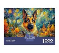 Rompecabezas de Pastor Alemán de 1000 Piezas, con Pastor Alemán al Estilo Van Gogh, Arte de Cielo Torcido para Adultos, Juego Extremadamente Difícil, Desafío Familiar, 52x38cm